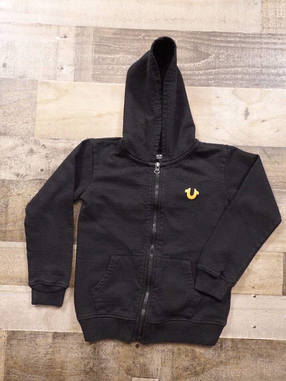 True Religion Zip Hoodie Youth Size 5 Black Gold Logo Graphic Fleece Full‎ Zip